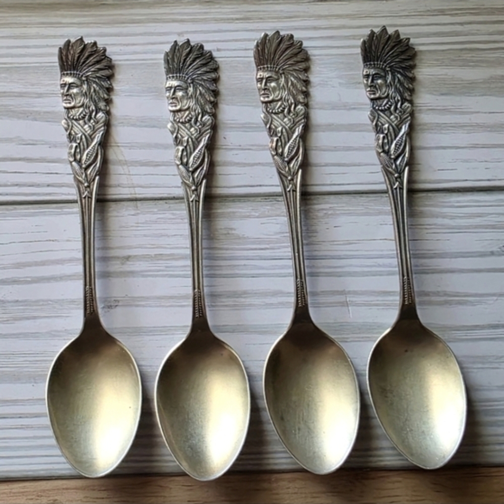 4 | Sterling Silver | Demitasse Native American Spoons | Gold Wash Bowls.